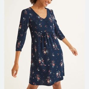Boden Eliza Dress in Navy Floral Print Dress 3/4 sleeves Size 6